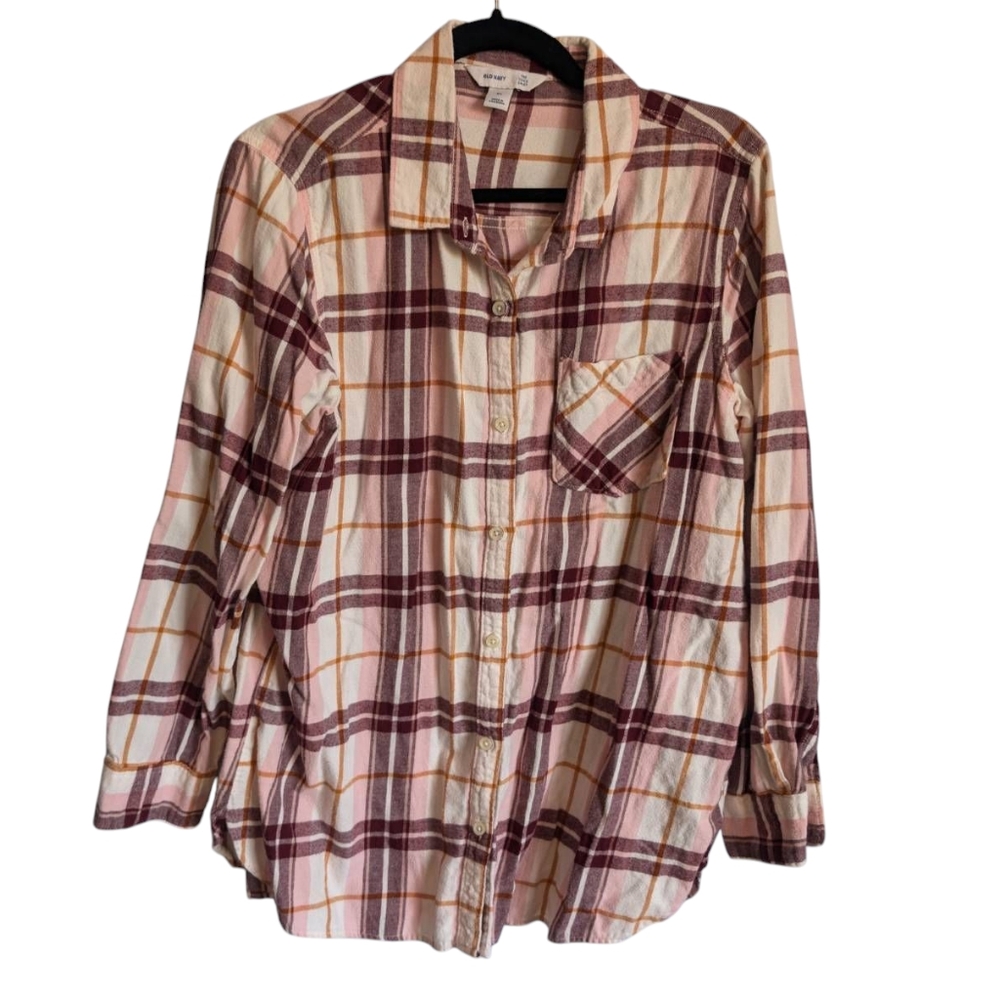 Old Navy the Tunic Flannel plaid button down xl